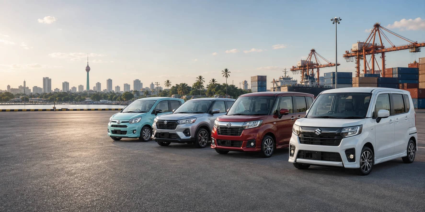 Newer Japanese compact cars ready for shipment to Sri Lanka
